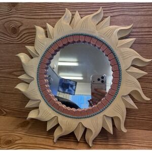 Vintage Home Interiors Southwestern Aztec Flaming Sun Mirror 14" Yellow Blue